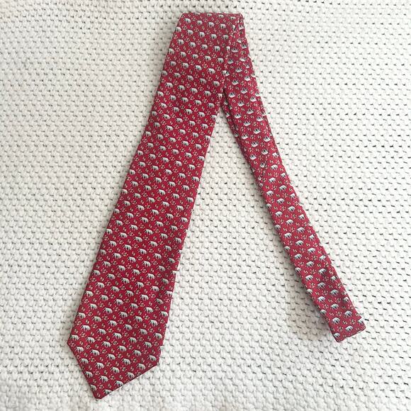 Vineyard Vines Martha Handpicked Shep Ian Red Silk Bull Market Dollar Money Tie - Picture 6 of 7